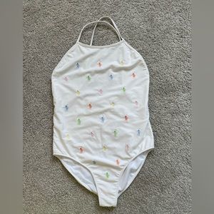 Polo Ralph Lauren White One Piece Swimsuit Logo Embroidery 16/160 (S)